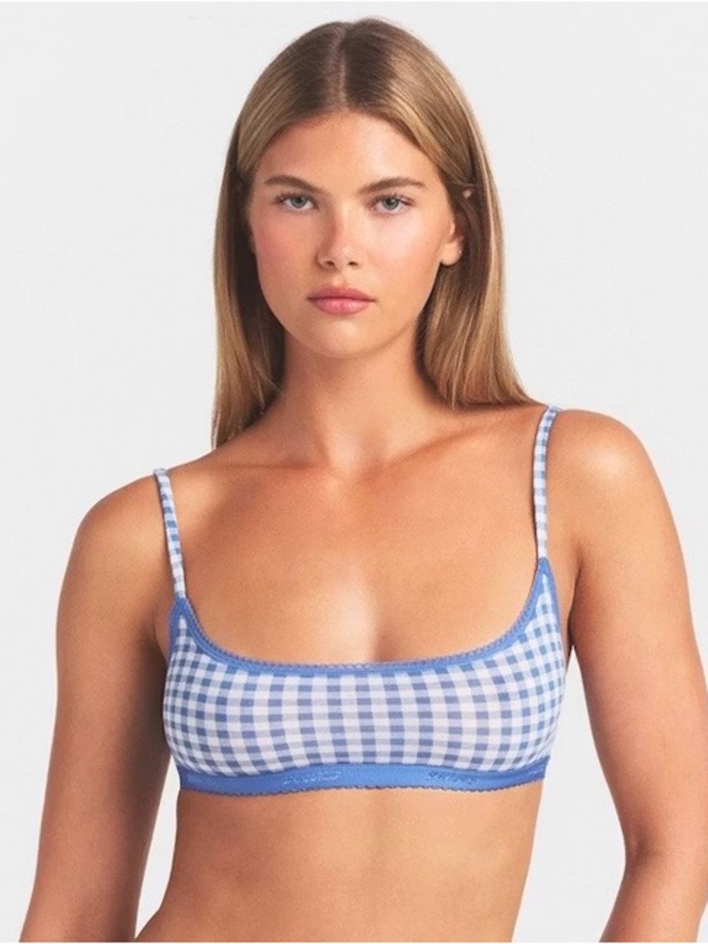 SKIMS Blue Gingham Lace-Trim Bralette - Picture 2 of 4